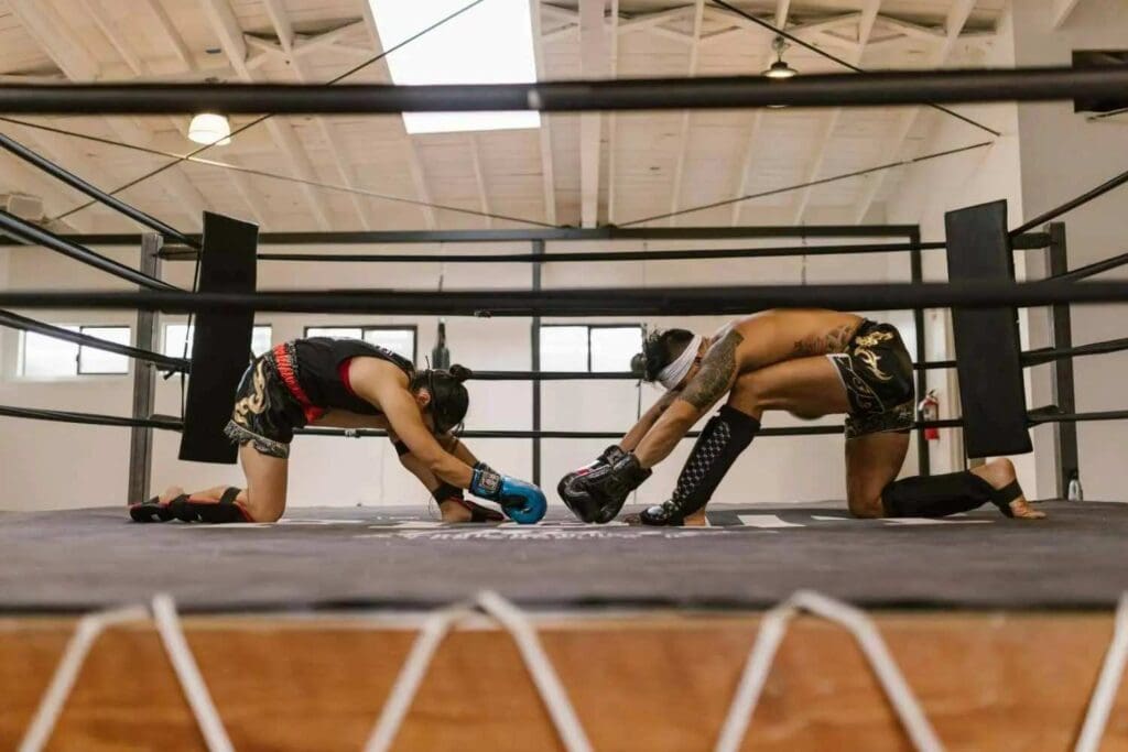 students showing respect before muay thai class